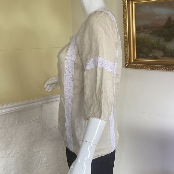 Tory Burch Square Neck Peasant Linen Blouse - Picture 6 of 13